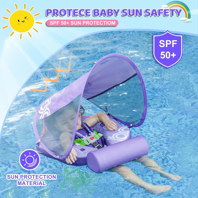 28°C Mambobaby Baby Float with Canopy & Tail Non-Inflatable Baby Swim Float Upgrade Soft Infant Pool Float Sun Protection Newborn Pool Float 3-24 Months Skin-Friendly Material for Toddler Boys Girls - Image 3